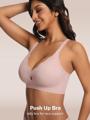 habibee Jelly Bras for Women No Underwire Push Up Scalloped Lace Bra Wireless Seamless Bras Full Coverage Bralettes in Saudi Arabia
