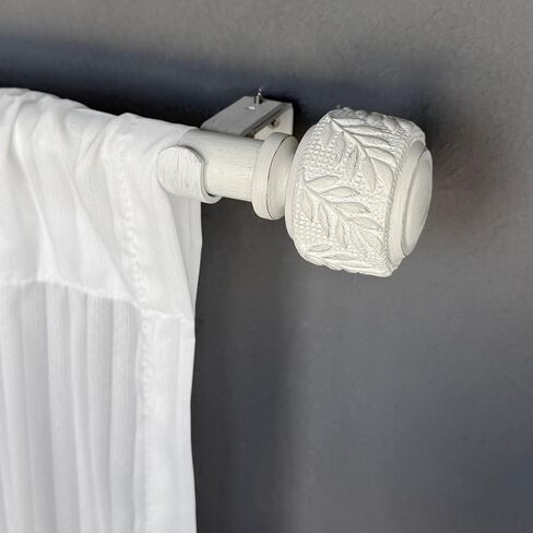 Boho Wooden Curtain Rods for Windows 68-140 Inches, 1 Inch Adjustable Long 72-144 Inch White Decorative Curtain Rods with Leaf Finials, Heavy Duty Telescoping Window Treatment Rod for Living Room in Saudi Arabia