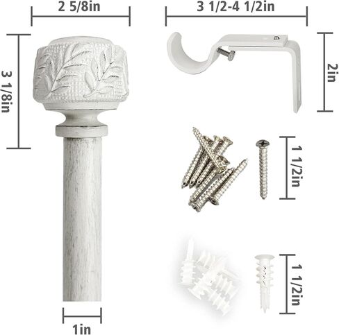 Boho Wooden Curtain Rods for Windows 68-140 Inches, 1 Inch Adjustable Long 72-144 Inch White Decorative Curtain Rods with Leaf Finials, Heavy Duty Telescoping Window Treatment Rod for Living Room in Saudi Arabia