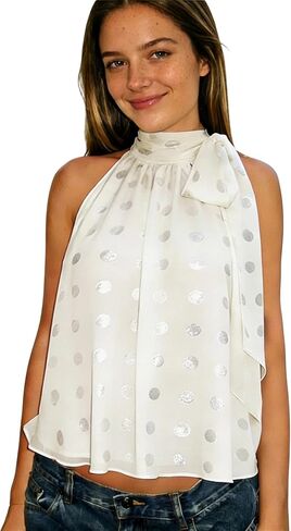 Women Polka Dot Cami Top Y2k Sexy Backless Halter Tops with Scarf Party Club Going Out Summer Shirt in Saudi Arabia