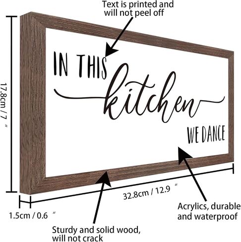 FINGERINSPIRE In This Kitchen We Dance Art Sign Solid Wood Framed Block Sign Funny Farmhouse Decor Sign with Arylic Layer 13x7 Inch Large Hangable Wooden Frame for Home Decor in Kuwait