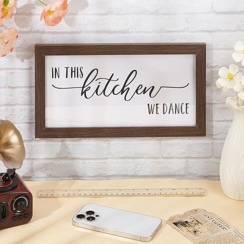 FINGERINSPIRE In This Kitchen We Dance Art Sign Solid Wood Framed Block Sign Funny Farmhouse Decor Sign with Arylic Layer 13x7 Inch Large Hangable Wooden Frame for Home Decor in Kuwait