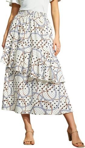 Women's Pleated Long Skirt Ruffled A-Line Empire Waist Printed Skirts with Pockets in Saudi Arabia