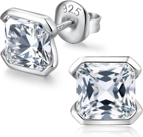 18K White Gold Plated Simulated Diamond Stud Earrings s925 Sterling Silver Cubic Zirconia Studs Earrings for Men and Women 5mm 6mm 7mm in Saudi Arabia