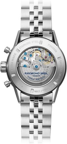 Raymond Weil Freelancer Men's Automatic Chronograph Watch, Blue Dial, Stainless Steel Bracelet, Blue Ceramic Bezel, 43.5 mm (Model: 7741-ST3-50021) in Saudi Arabia