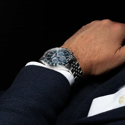 Raymond Weil Freelancer Men's Automatic Chronograph Watch, Blue Dial, Stainless Steel Bracelet, Blue Ceramic Bezel, 43.5 mm (Model: 7741-ST3-50021) in Saudi Arabia