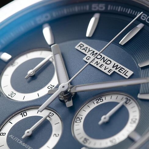 Raymond Weil Freelancer Men's Automatic Chronograph Watch, Blue Dial, Stainless Steel Bracelet, Blue Ceramic Bezel, 43.5 mm (Model: 7741-ST3-50021) in Saudi Arabia