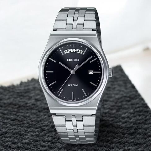 Casio MTP-B146D-1AV Men's Vintage Stainless Steel Black Dial Day Date Analog Watch in Kuwait