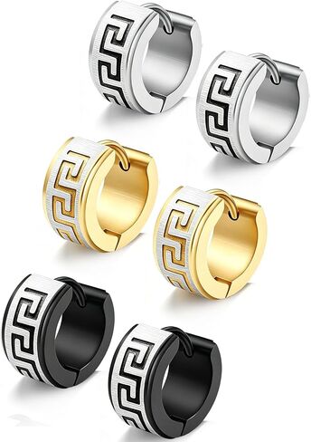 3 Pairs Hoop Earrings for Men Hypoallergenic Earring 14K Gold Plated Stainless Steel Hoop Earrings for Men Women in Kuwait