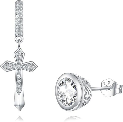 Cross Earrings 925 Sterling Silver Mismatch Cross Hoop Dangle Earrings 5A CZ Stud Earrings for Men Women in Kuwait