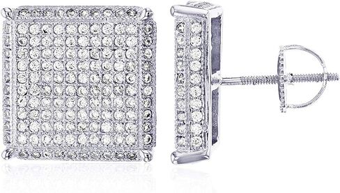 Sterling Silver Cubic Zirconia Micropave Square 15x15mm ScrewBack Stud Earrin in Kuwait