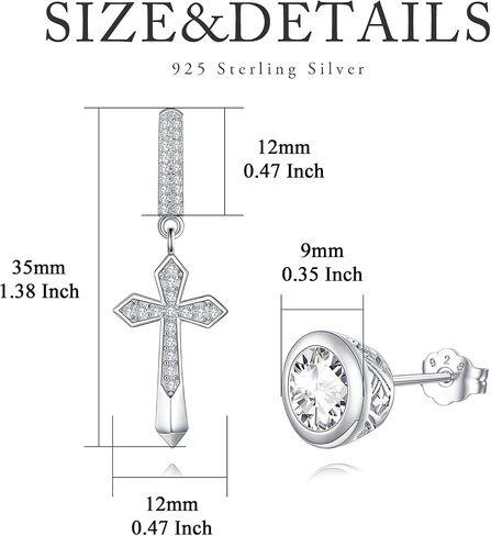Cross Earrings 925 Sterling Silver Mismatch Cross Hoop Dangle Earrings 5A CZ Stud Earrings for Men Women in Kuwait