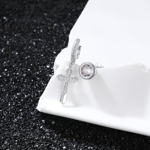 Cross Earrings 925 Sterling Silver Mismatch Cross Hoop Dangle Earrings 5A CZ Stud Earrings for Men Women in Kuwait