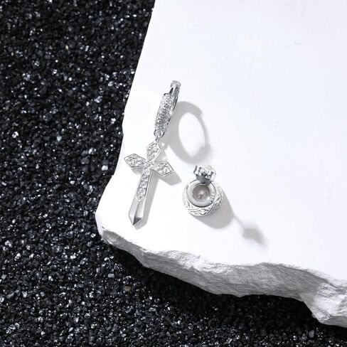Cross Earrings 925 Sterling Silver Mismatch Cross Hoop Dangle Earrings 5A CZ Stud Earrings for Men Women in Kuwait