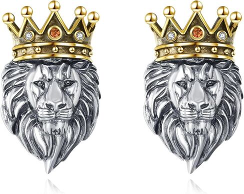 Lion Stud Earrings 925 Sterling Silver Crown Lion Head Earrings Jewelry For Men Women Unisex Gifts in Kuwait