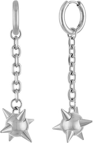 Stainless Steel Flail Earrings, Waterproof Chain Drop Earrings with Morning Star Charm, Goth Alternative Style in Kuwait