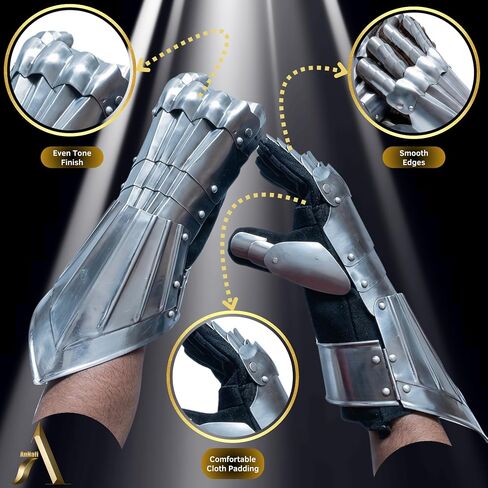 AnNafi® Fantasy Gauntlets | قفازات القرون الوسطى القفاز SCA درع الحديد | الفضة اليدوية وظيفية بالكامل درع الصلب زوج القفازات المحارب المعادن طبق الاصل للرجال | يمكن ارتداؤها لأزياء الزينة للبالغين in Kuwait
