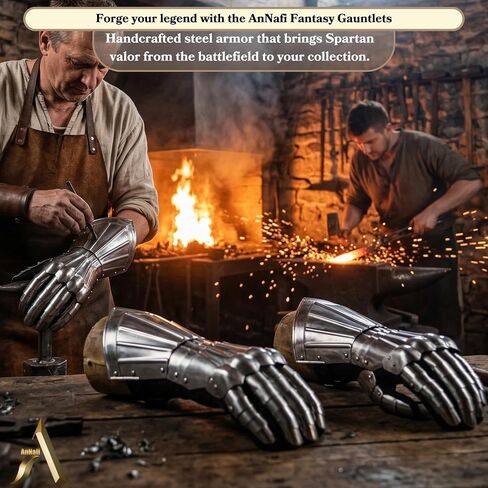 AnNafi® Fantasy Gauntlets | قفازات القرون الوسطى القفاز SCA درع الحديد | الفضة اليدوية وظيفية بالكامل درع الصلب زوج القفازات المحارب المعادن طبق الاصل للرجال | يمكن ارتداؤها لأزياء الزينة للبالغين in Kuwait