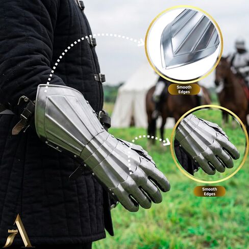 AnNafi® Fantasy Gauntlets | قفازات القرون الوسطى القفاز SCA درع الحديد | الفضة اليدوية وظيفية بالكامل درع الصلب زوج القفازات المحارب المعادن طبق الاصل للرجال | يمكن ارتداؤها لأزياء الزينة للبالغين in Kuwait