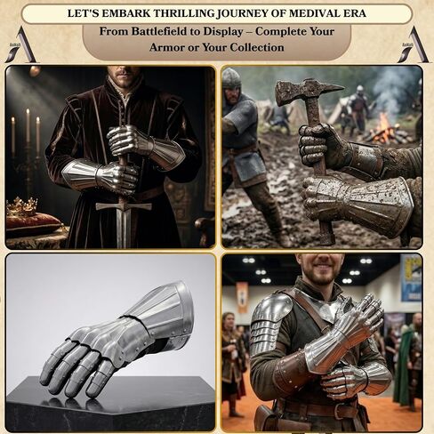 AnNafi® Fantasy Gauntlets | قفازات القرون الوسطى القفاز SCA درع الحديد | الفضة اليدوية وظيفية بالكامل درع الصلب زوج القفازات المحارب المعادن طبق الاصل للرجال | يمكن ارتداؤها لأزياء الزينة للبالغين in Kuwait