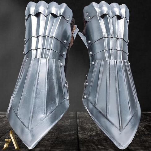 AnNafi® Fantasy Gauntlets | قفازات القرون الوسطى القفاز SCA درع الحديد | الفضة اليدوية وظيفية بالكامل درع الصلب زوج القفازات المحارب المعادن طبق الاصل للرجال | يمكن ارتداؤها لأزياء الزينة للبالغين in Kuwait