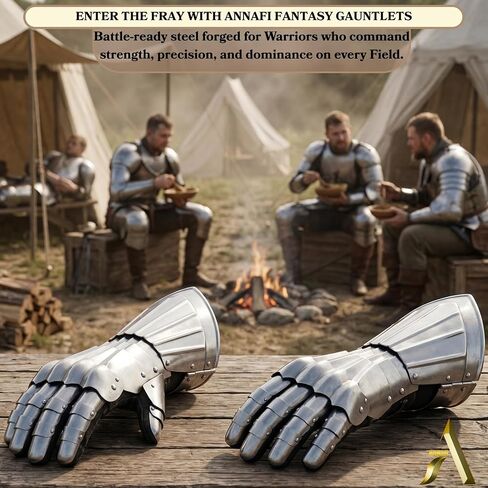 AnNafi® Fantasy Gauntlets | قفازات القرون الوسطى القفاز SCA درع الحديد | الفضة اليدوية وظيفية بالكامل درع الصلب زوج القفازات المحارب المعادن طبق الاصل للرجال | يمكن ارتداؤها لأزياء الزينة للبالغين in Kuwait