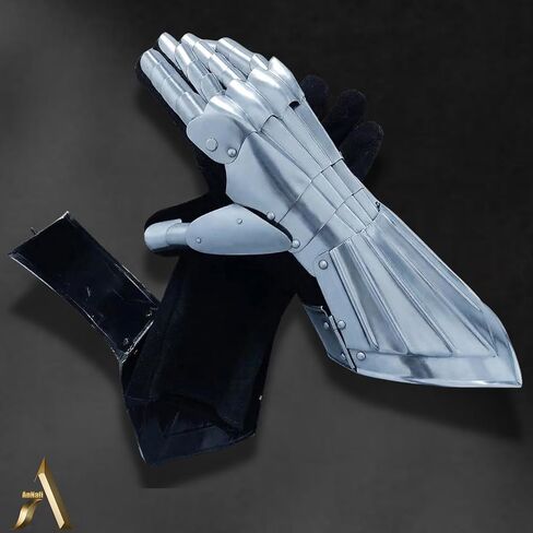 AnNafi® Fantasy Gauntlets | قفازات القرون الوسطى القفاز SCA درع الحديد | الفضة اليدوية وظيفية بالكامل درع الصلب زوج القفازات المحارب المعادن طبق الاصل للرجال | يمكن ارتداؤها لأزياء الزينة للبالغين in Kuwait