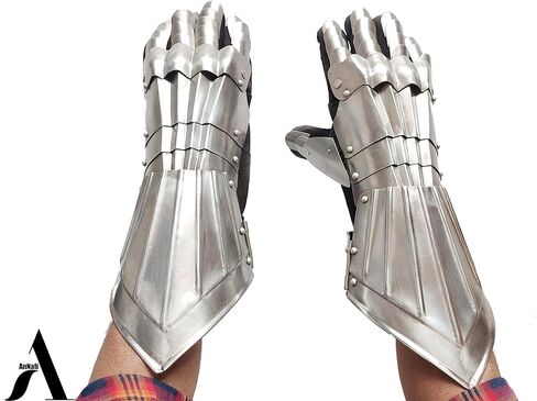 AnNafi® Fantasy Gauntlets | قفازات القرون الوسطى القفاز SCA درع الحديد | الفضة اليدوية وظيفية بالكامل درع الصلب زوج القفازات المحارب المعادن طبق الاصل للرجال | يمكن ارتداؤها لأزياء الزينة للبالغين in Kuwait