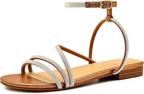 CosyFever Women’s Rhinestone Strappy Flat Sandals, Open Toe Ankle Strap Dress Sandals with Buckle, Sparkly Summer Evening Wedding Guest Shoes in Saudi Arabia