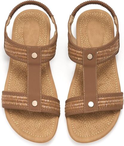 Alicegana Womens Sandals Dressy Flats: Comfortable Summer Woman Shoes | Fashion Strappy Sandal Women - Soft Cushion Insole & Elastic Ankle Strap & Woven Upper for Vacation Shopping Daily Walking in Kuwait