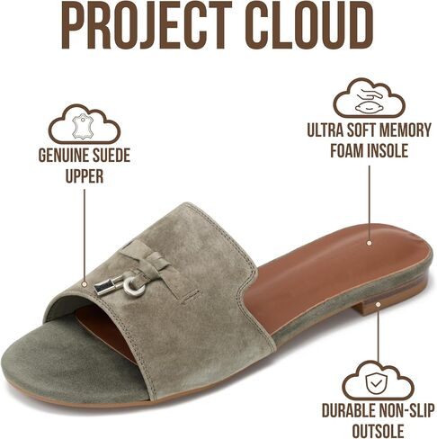 Project Cloud صنادل جلدية أصلية 100% للسيدات - صنادل نسائية غير قابلة للانزلاق مع نعل داخلي من الإسفنج الذكي للأحذية النسائية - صنادل مسطحة خفيفة الوزن للنساء 2026 (Cannes، MATCHASDE، 8M) in Kuwait