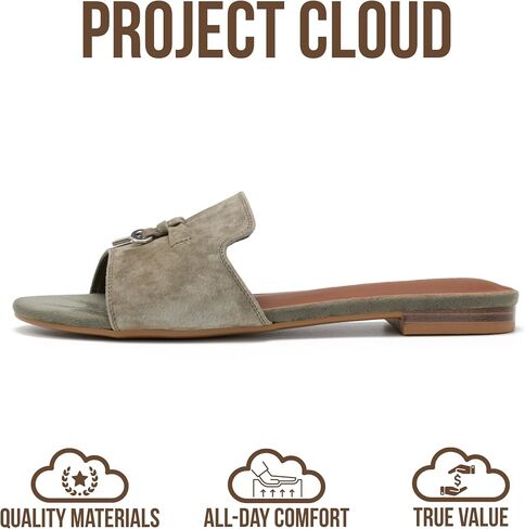 Project Cloud صنادل جلدية أصلية 100% للسيدات - صنادل نسائية غير قابلة للانزلاق مع نعل داخلي من الإسفنج الذكي للأحذية النسائية - صنادل مسطحة خفيفة الوزن للنساء 2026 (Cannes، MATCHASDE، 8M) in Kuwait