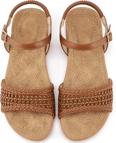 Alicegana Womens Sandals Comfortable Flats: Dressy Summer Woman Shoes | Adjustable Buckle Elastic Strap - Breathable Woven & Cushioned Insole Flat Sandals for Daily Casual Walking Vacation Outings in Kuwait