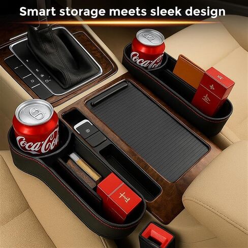 EcoNour Car Seat Gap Filler Organizer With Cup Holder (2 Pack) | Multifunctional Car Seat Organizer | Car Organizer Between Seats | Console Pocket for Wallet & Keys | Car Front Seat Gap Accessories in Saudi Arabia