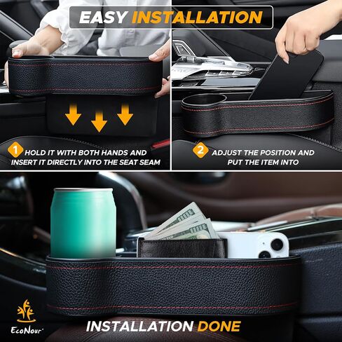 EcoNour Car Seat Gap Filler Organizer With Cup Holder (2 Pack) | Multifunctional Car Seat Organizer | Car Organizer Between Seats | Console Pocket for Wallet & Keys | Car Front Seat Gap Accessories in Saudi Arabia
