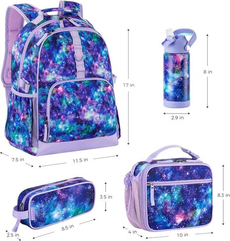 Choco Mocha Cheetah Backpack Set Kids Backpacks for Girls, Girls Backpack with Lunch Box & Water Bottle, Elementary School Bookbag Age 6-8 17 Inch, Purple in Saudi Arabia