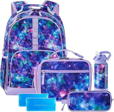 Choco Mocha Cheetah Backpack Set Kids Backpacks for Girls, Girls Backpack with Lunch Box & Water Bottle, Elementary School Bookbag Age 6-8 17 Inch, Purple in Saudi Arabia