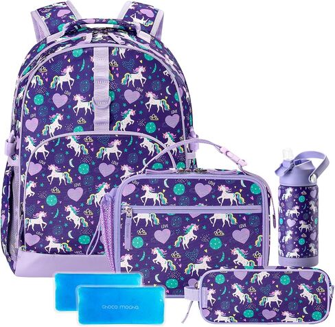 Choco Mocha Cheetah Backpack Set Kids Backpacks for Girls, Girls Backpack with Lunch Box & Water Bottle, Elementary School Bookbag Age 6-8 17 Inch, Purple in Saudi Arabia