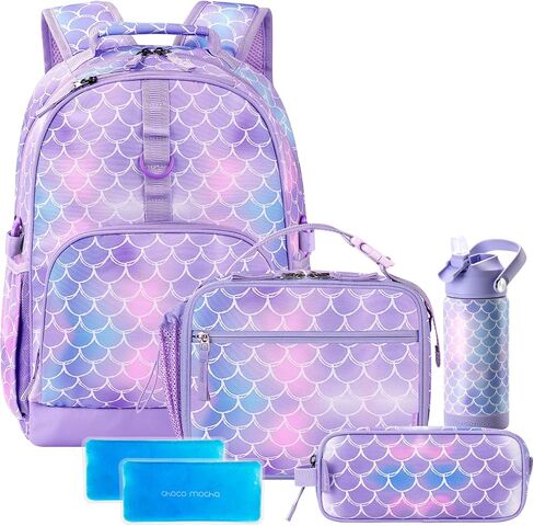 Choco Mocha Cheetah Backpack Set Kids Backpacks for Girls, Girls Backpack with Lunch Box & Water Bottle, Elementary School Bookbag Age 6-8 17 Inch, Purple in Saudi Arabia