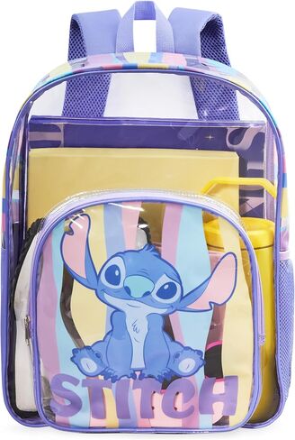 Get Trend Disney Stitch Girls Clear Backpack for Stadium Events, 17 inch Transparent School Bookbag, See Through Travel Bag with Adjustable Straps, Gifts for Girls (Multi Stitch) in Saudi Arabia