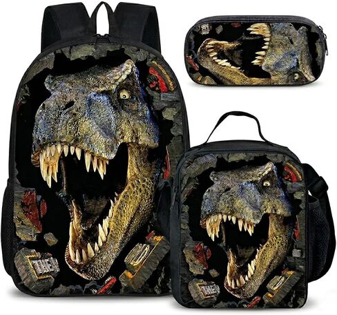 Dinosaur Backpack with Lunch Box, for Boys Aged 5–7 – Jurassic T. rex Fan Favorite: 3-in-1 School Backpack Set, Waterproof Nylon Fabric, 17" (T. rex 9603) in Kuwait