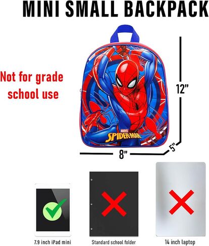 Marvel Spiderman Mini Backpack for Boys Kids Toddlers - 12" Iconic Woven Small Backpack Bundle w Stickers and More | Preschool Daycare Kindergarten in Kuwait