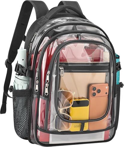 Clear Backpack, Transparent Heavy Duty Clear Backpack, See Through Back Pack with Net Back, Padded Shoulder Straps, Large Bookbag for School College Work Travel Security, Navy Blue in Kuwait
