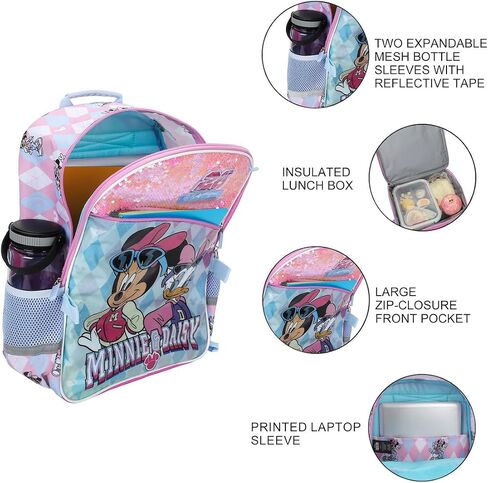 Bioworld Minnie Mouse M 28 Classic 5-Piece 16" Backpack And Lunch Set For School & Travel in Kuwait