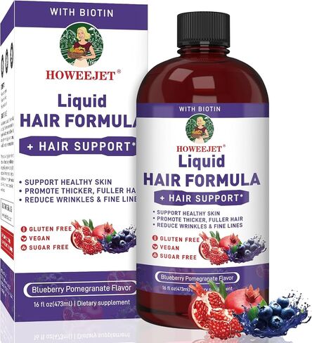 Liquid Multivitamin for Hair Formula | Biotin 2500mcg | Healthy Hair Habits | Clinically Tested for Thicker Hair & Skin Elasticity for Women | Ages 18+ | 16 Fl Oz (Blueberry Pomegranate Flavor) in Saudi Arabia