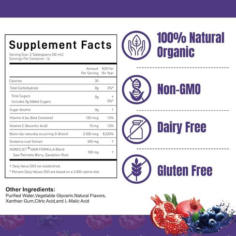Liquid Multivitamin for Hair Formula | Biotin 2500mcg | Healthy Hair Habits | Clinically Tested for Thicker Hair & Skin Elasticity for Women | Ages 18+ | 16 Fl Oz (Blueberry Pomegranate Flavor) in Saudi Arabia