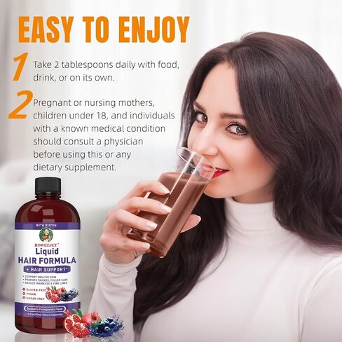 Liquid Multivitamin for Hair Formula | Biotin 2500mcg | Healthy Hair Habits | Clinically Tested for Thicker Hair & Skin Elasticity for Women | Ages 18+ | 16 Fl Oz (Blueberry Pomegranate Flavor) in Saudi Arabia
