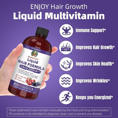 Liquid Multivitamin for Hair Formula | Biotin 2500mcg | Healthy Hair Habits | Clinically Tested for Thicker Hair & Skin Elasticity for Women | Ages 18+ | 16 Fl Oz (Blueberry Pomegranate Flavor) in Saudi Arabia