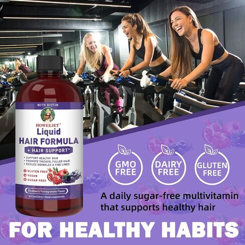 Liquid Multivitamin for Hair Formula | Biotin 2500mcg | Healthy Hair Habits | Clinically Tested for Thicker Hair & Skin Elasticity for Women | Ages 18+ | 16 Fl Oz (Blueberry Pomegranate Flavor) in Saudi Arabia