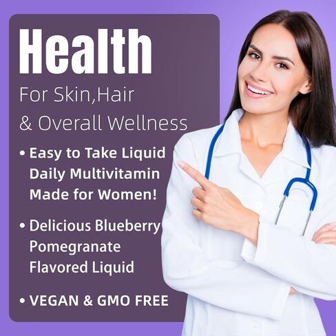 Liquid Multivitamin for Hair Formula | Biotin 2500mcg | Healthy Hair Habits | Clinically Tested for Thicker Hair & Skin Elasticity for Women | Ages 18+ | 16 Fl Oz (Blueberry Pomegranate Flavor) in Saudi Arabia